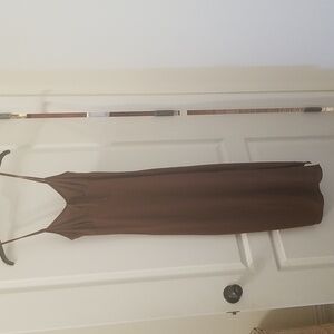 No Comment Brown Ribbed Spaghetti Strap Dress